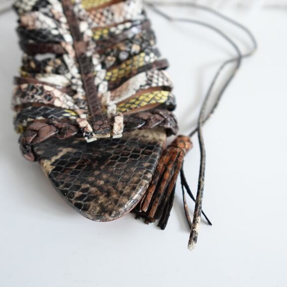 Ulla Johnson Rayna Snake-Print Leather Strappy Block Heel Sandals - Picture 8 of 13